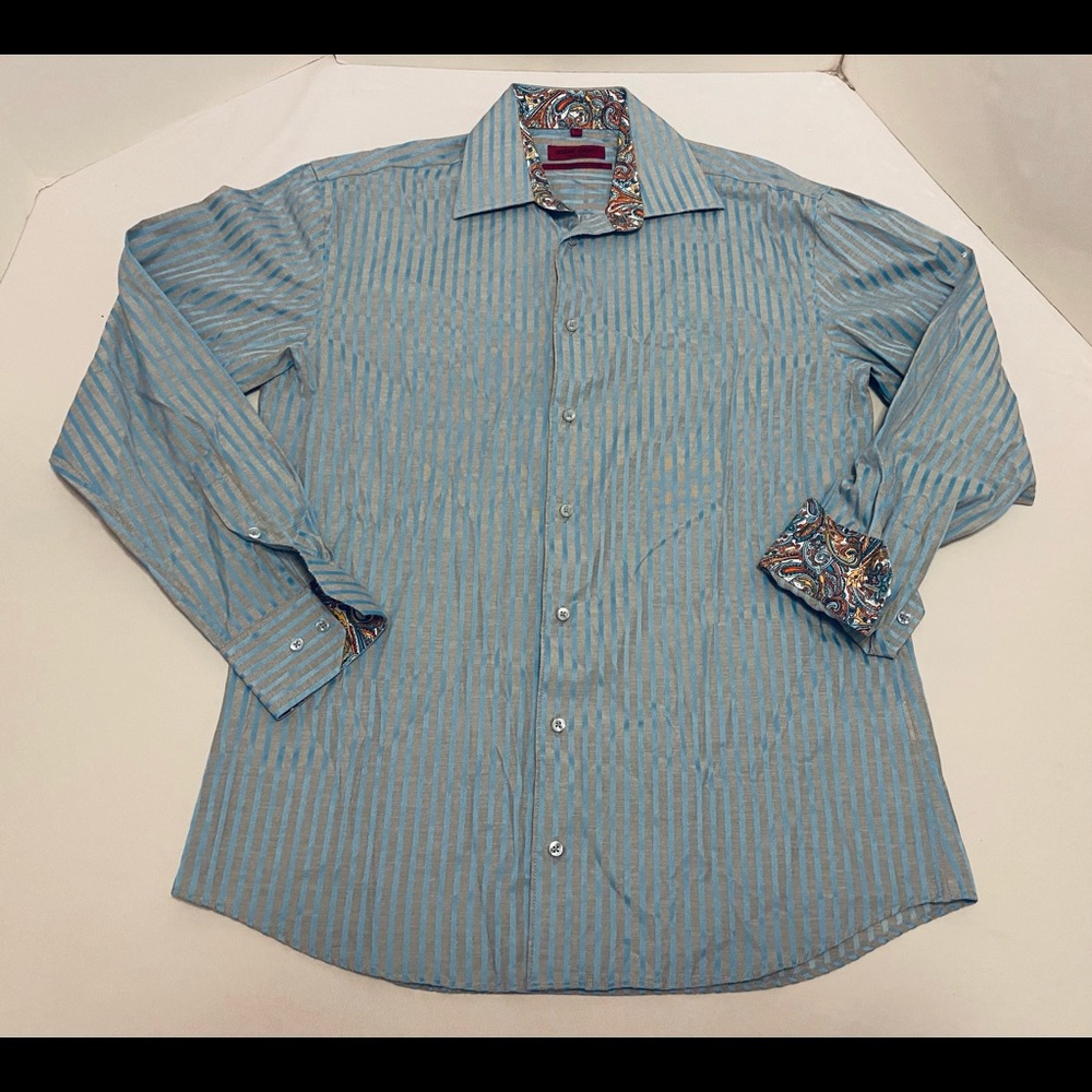 Men’s Luchiano Visconti Blue Grey Paisley Shirt, M